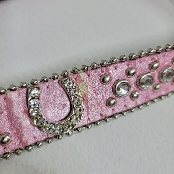 Nocona Girls Pink Leather Cowgirl Belt Sz 22 Horse Foal Silver Oval Belt Western - Picture 3 of 12